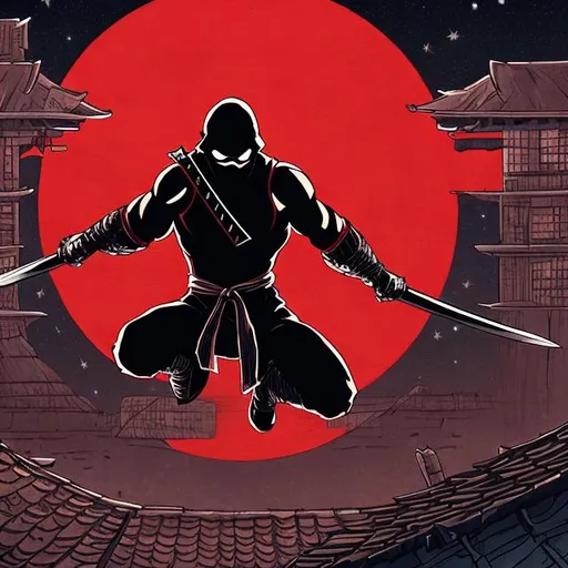 Ninja Warrior, Moonlit night, crouched on a rooftop... | OpenArt