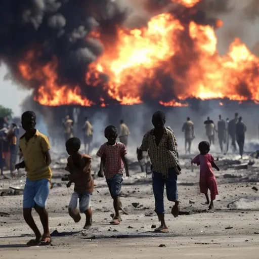 Prompt: an burning airport and people fleeing