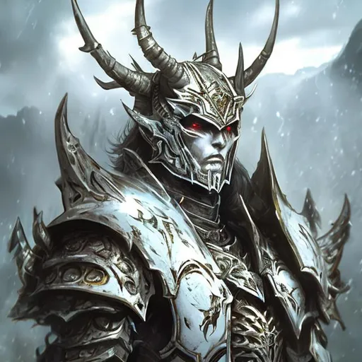 Prompt: time lost horned white knight fantasy no helmet