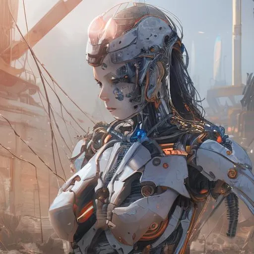 Prompt: Please create a picture of broken cyborg female  thrown in the garbage, destroyed, rust, mechanical, wires, photography, detailed skin, realistic, photo-realistic, 8k, highly detailed, full length frame, High detail RAW color art, diffused soft lighting, shallow depth of field, sharp focus, hyperrealism, cinematic lighting, vibrant colors
