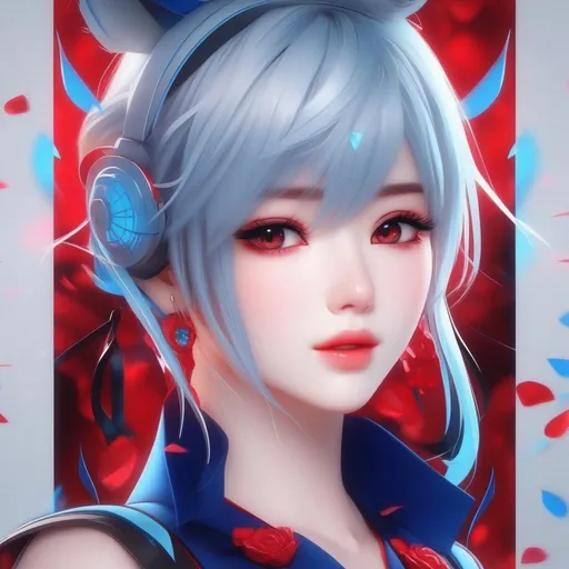Prompt: 3d anime woman red and blue and beautiful pretty art 4k full HD