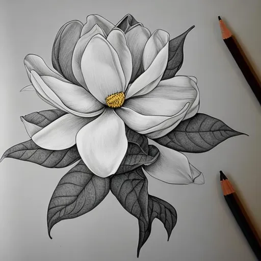 Prompt: Magnolia drawing  FOR COLORING BOOK