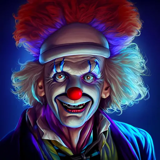 Prompt: doc brown as a clown, ultra realistic, chalk,pencil, digital art