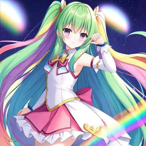 Prompt: Rainbow magical girl with very long hair