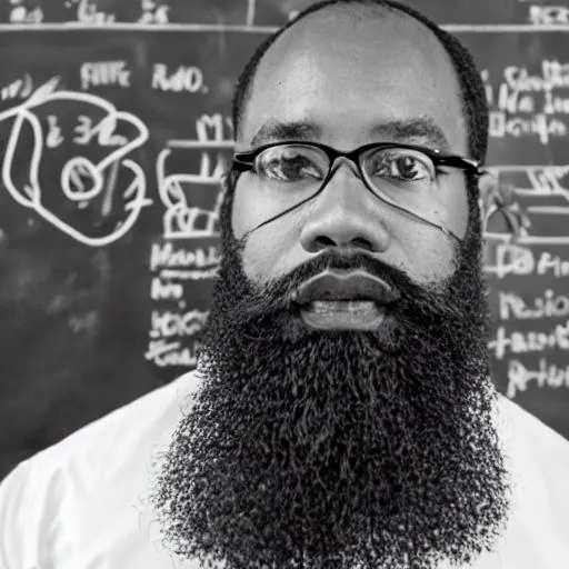 Prompt: Black, professor, Princeton University, beard, salt and pepper, cell in background, desaturated, color
