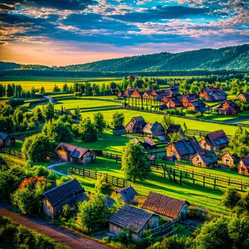 Prompt: Countryside Village, back lit, HDR, hyperdetailed, hyperrealism