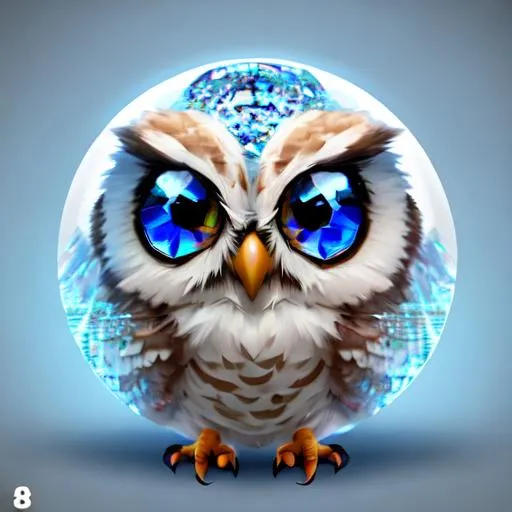 Prompt: A cute adorable baby owl made of crystal ball with low poly eye's highly detailed intricated concept art trending artstation 8k