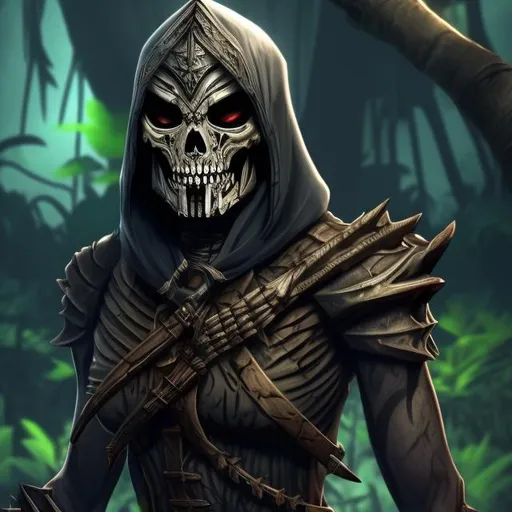 Prompt: Assassin skeleton with better face in jungle full body 