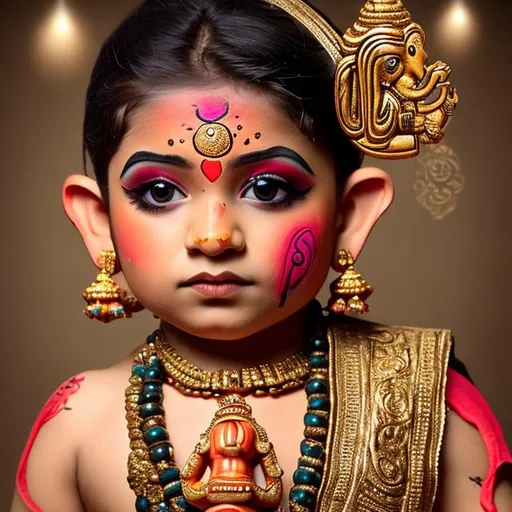 Prompt: human child with bal ganesha makeup
