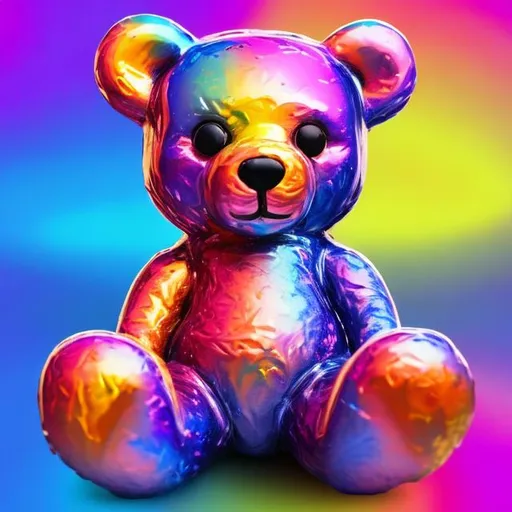 Prompt: Miniature teddy bear in the style of Lisa frank