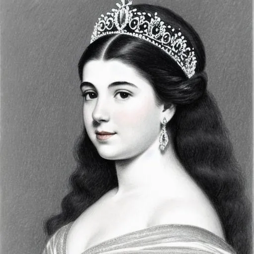 Prompt: A drawing of a young woman wearing a tiara