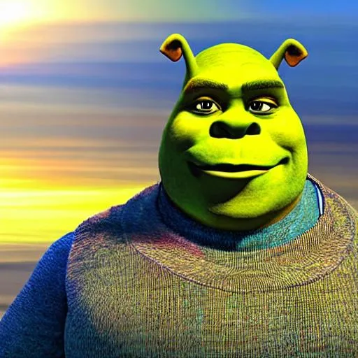 shrek looking at a sunset