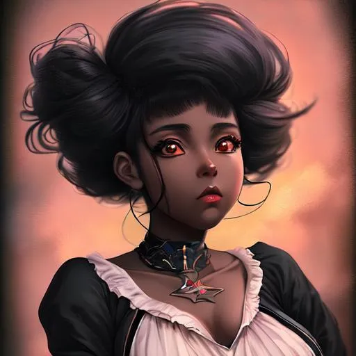 Prompt: anime character, background digital painting, digital illustration, extreme detail, digital art, ultra hd, vintage photography, beautiful, aesthetic, style, hd photography, hyperrealism, extreme long shot, telephoto lens, motion blur, wide angle lens, sweet blissful black girl, amazing quality, beautiful