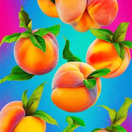 Prompt: Peaches in the style of Lisa frank