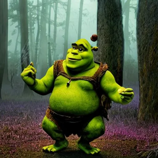 Prompt: SHREK AT A FOGGY SWAMP