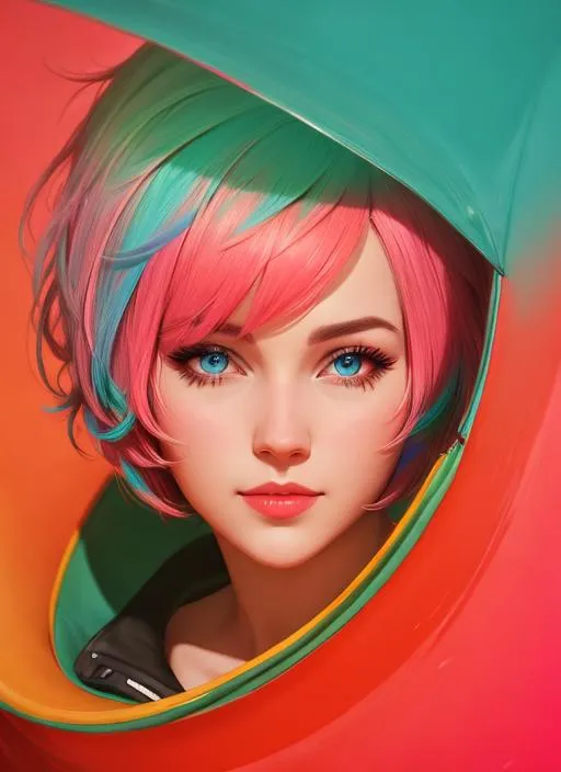 Prompt:  A portrait of a short hair woman based on the colorful expressive work of sara moon photography unreal engine