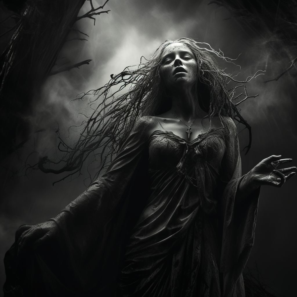 Prompt: dark horror fantasy portrayed in black and white
