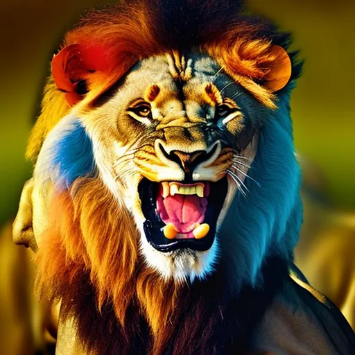 Prompt: laughing tranding smiling face lion fantastic colour

