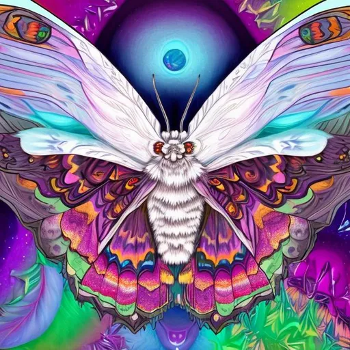 Prompt: White witch moth in the style of Lisa frank