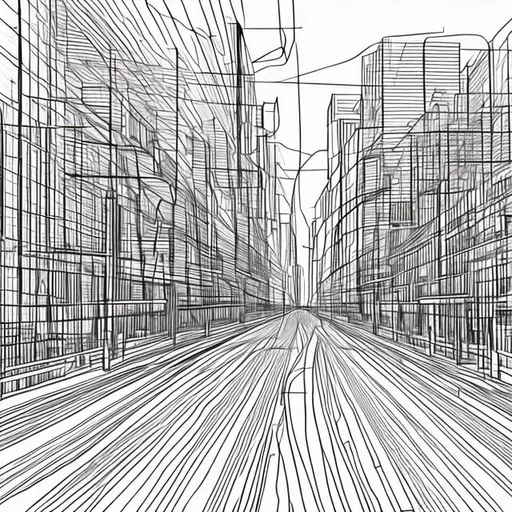 Prompt: Create a sketch about city life with lines 