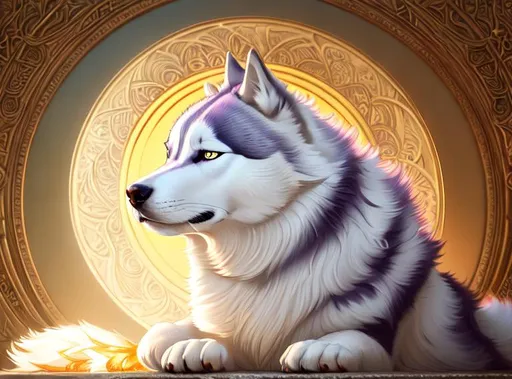 Prompt: God, husky, Smug , art nouveau, oil painting, full body art, , Full HD render + immense detail + dramatic lighting + well lit  + realism, full body art, lighting, high quality,  engraved | highly detailed |digital painting, artstation, concept art, smooth, sharp focus, Nostalgic.