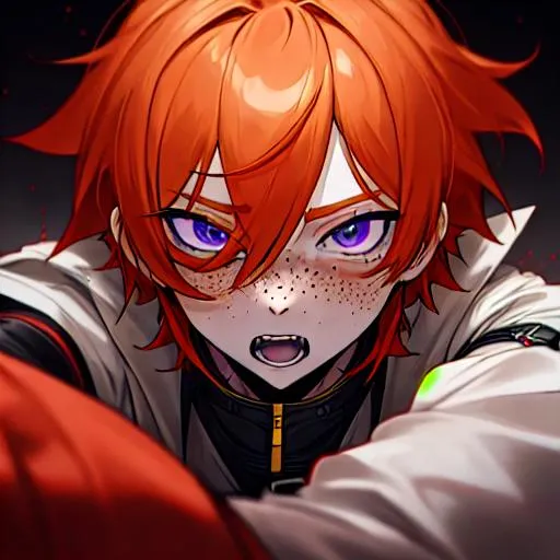 Prompt: Erikku male adult (short ginger hair, freckles, right eye blue left eye purple) UHD, 8K, Highly detailed, insane detail, best quality, high quality, 