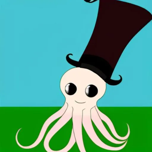 Prompt: squid, with a top hat/ cute  for a child/ with a monacul

