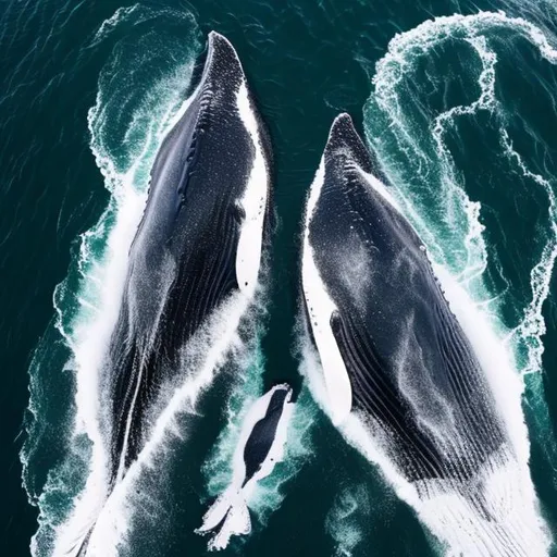 Prompt: top view of whales swimming in iceland 