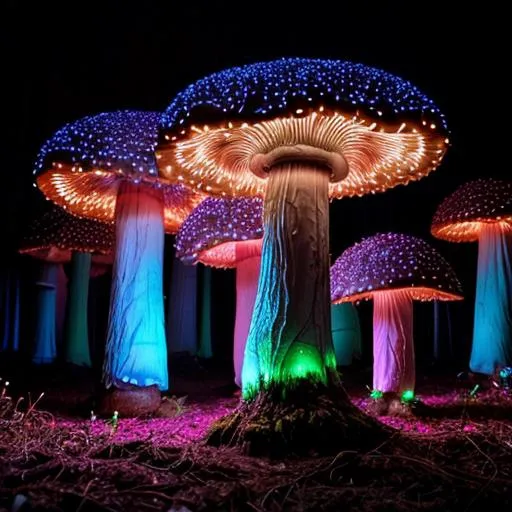 Prompt: Glowing mushroom forest, purple energy, 4k detail