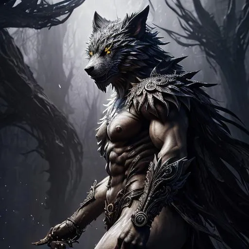 Prompt:   Splash art, a werwolf head full body, front, ((white background)), wearing body accessories, epic Instagram, artstation, splash style of dark fractal paint, contour, hyperdetailed intricately detailed , unreal engine, fantastical, intricate detail, splash screen, complementary colors, fantasy concept art, 16k resolution, deviantart unreal engine masterpiece, oil painting, heavy strokes, paint dripping, splash arts, ultra details