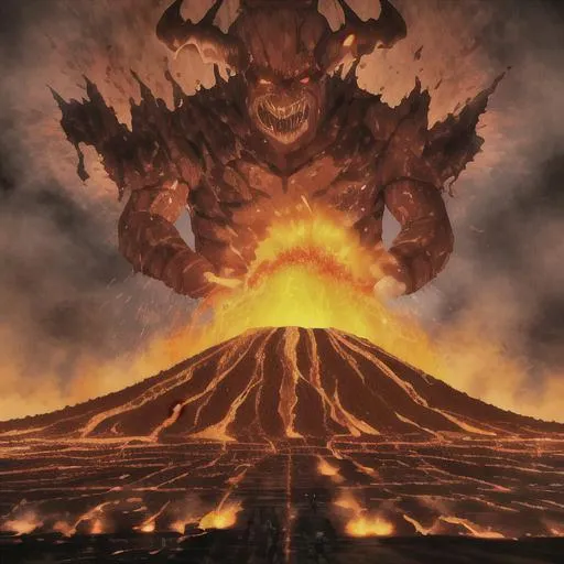 Prompt: War is going on and the hell demon has summoned his minions to win the war. While in war the lava goes gushing down from the volcano and tends to kill all civillians human or not. The whole city has gone in fire and swimming in lava.

