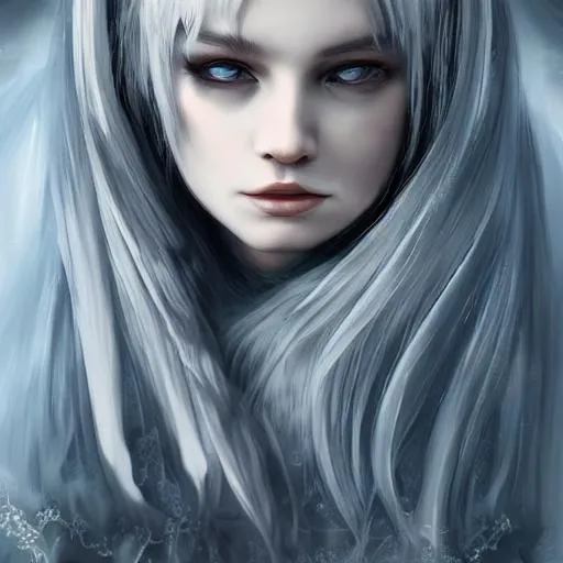 Prompt: Portrait, saintess in shining armor, medieval, photorealistic, silver hair, dark fantasy, halo