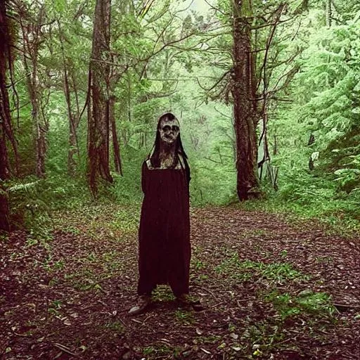 Prompt: scary person in the woods