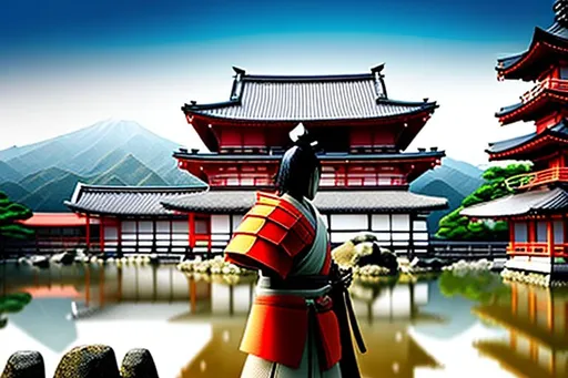 Prompt: A samurai with a beautiful japanese temple background