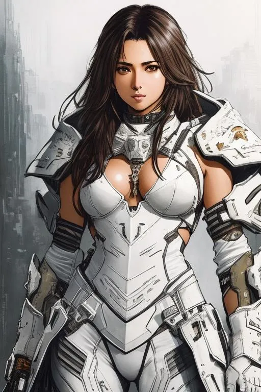 Prompt: (((Yoji Shinkawa))), sticker of ultra detailed portrait of Sadaf Mohammed Sayed  in white holy armor,  high quality cell shaded illustration in post apocalyptic style by Yoji Shinkawa, ((full body portrait)), dynamic pose, perfect anatomy, centered, freedom, soul, black long hair, approach to perfection, cell shading, 4k , cinematic dramatic atmosphere, watercolor painting, global illumination, detailed and intricate environment, artstation, concept art, fluid and sharp focus, volumetric lighting, cinematic lighting, Art by Yoji Shinkawa,