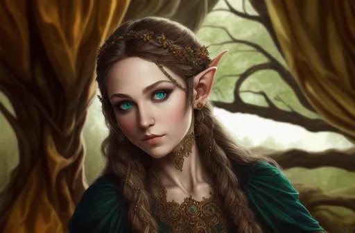 Prompt: Full color portrait of a ornate and intricately detailed young elvish woman