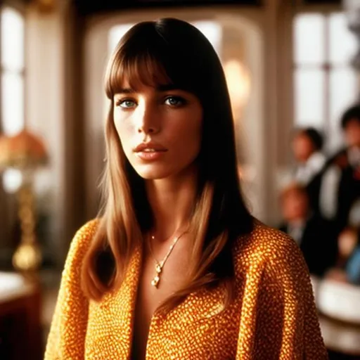 Prompt: Highest quality picture of a young Jane Birkin in a Wes Anderson Movie wearing Versace