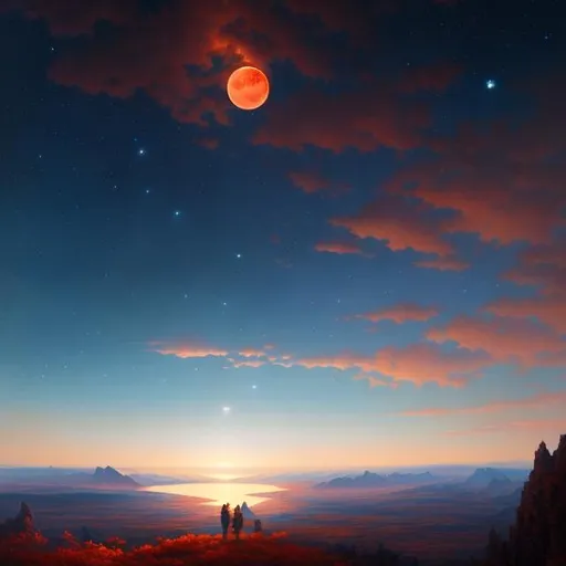 Prompt: #Vasa# landscape, {beautiful oil painting} a night sky with a blood moon,
intricate, elegant, highly detailed, digital painting, artstation, concept art, smooth, sharp focus, illustration, art by artgerm and greg rutkowski and alphonse mucha, 8k,