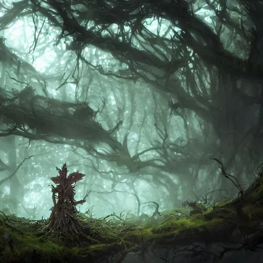 Prompt: spore druid, stentry, armor, knight, forest elemental, wooden, rotting, decay, heavily forested, mushroom, fungi, overgrown trees, fungus, moss, sleeping, dead, beautiful lighting, beautiful landscape beautifully designed character, award winning collaborative painting by geg ruthowski, alphonse murac, craig mullins, ruan jia, wlop, yoji shinkawa, collaborative artwork, exquisitely high quality and detailed, overwhelmingly favorited by critics, game wallpaper