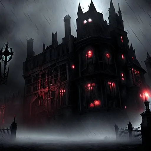 Prompt: arkhem knight, arkham asylum, dark night, fog, blood, highly detailed,  realistic 