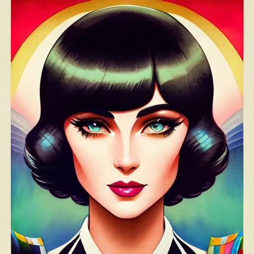 art deco, poster, cartoon painting made by Luis Rojo...