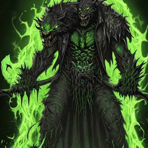 Prompt: Realistic gothic demonic werewolf covered in green flames