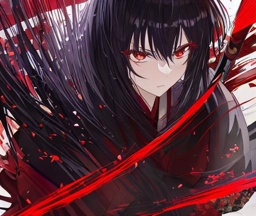 black eyes, red eyes, Sword Art Online, dark hair, anime, fire