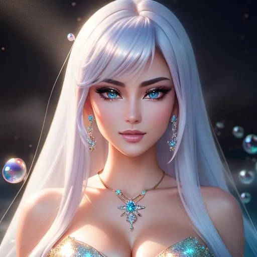 Prompt: {{{{highest quality stylized character masterpiece}}}} best award-winning digital oil painting with {{lifelike textures brush strokes}},
hyperrealistic intricate perfect 128k UHD HDR upper body image of surrealistic flirtatious seductive stunning gorgeous beautiful feminine 22 year old anime like opalescent iridescent pearlescent ethereal ultimate dark provocative goddess with 
{{voluminous hair}} and {{beautiful golden eyes}} wearing {{universe-fabric stylistic dress}} with deep exposed visible cleavage and tight beautiful belly pooch,
wonderful extremely detailed face with romance glamour beauty soft skin and red blush cheeks and cute sadistic smile and {{seductive love gaze at camera}}, 
perfect anatomy in perfect colored shaded composition of professional sharp focus RAW photography with depth of field, 
cinematic volumetric dramatic 3d lighting, 
{{sexy}}, 
{{huge breast}}, 
physics-based rendering, 
masterpiece