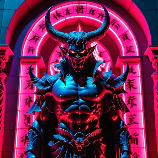 Prompt: demon, hell, demonic, gothic, vaporwave, retro, neon, aesthetic, liminal, high quality, high definition, beautiful, dramatic lighting