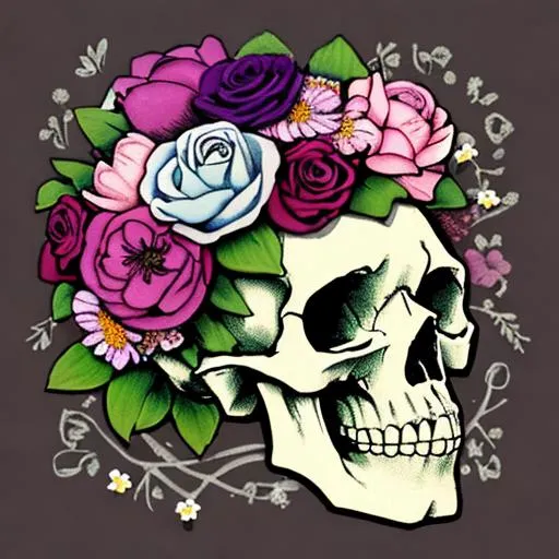 Skull and flowers in pastel colors | OpenArt