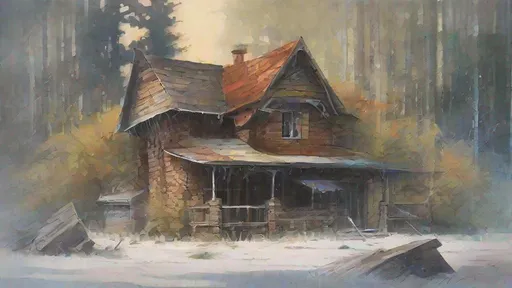 Prompt: a painting of a brick house in the forest, raining, by anato finnstark. front view, simple watercolor, thomas kinkade, post-apocalyptic, stained, saturated watercolor, high composition, by tithi luadthong, 240p, {disney construction}, art by frank frazetta