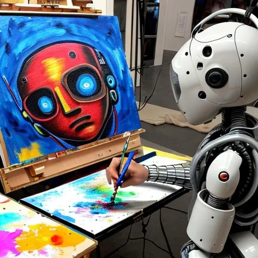 An artist and a robot collaborating together to crea