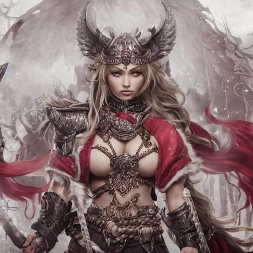Prompt: {{{{highest quality full body splash art masterpiece, hyperrealistic, hyperrealism, {{female character ancient queen of the vikings}}, {{Ancient Norse Background}} intricately hyperdetailed, hyperrealistic intricate details, muscular muscle definition female body, wet with sweats all over her body, perfect face, perfect body, thick hairy armpits, perfect anatomy, nordic tattoo, perfect composition, approaching perfection, Detailed and Intricate, Detailed Render, 3D Render, Unreal Engine, by Greg Rutkowski, Concept Art

}}}}