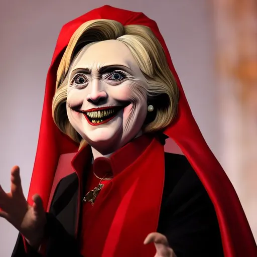 Prompt: Evil vampire Hillary Clinton dressed as red pope